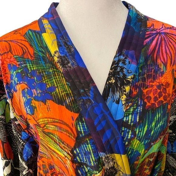 Robert Graham Multicolor belted 100% Silk Colorful Floral robe kimono jacket L - Picture 7 of 15